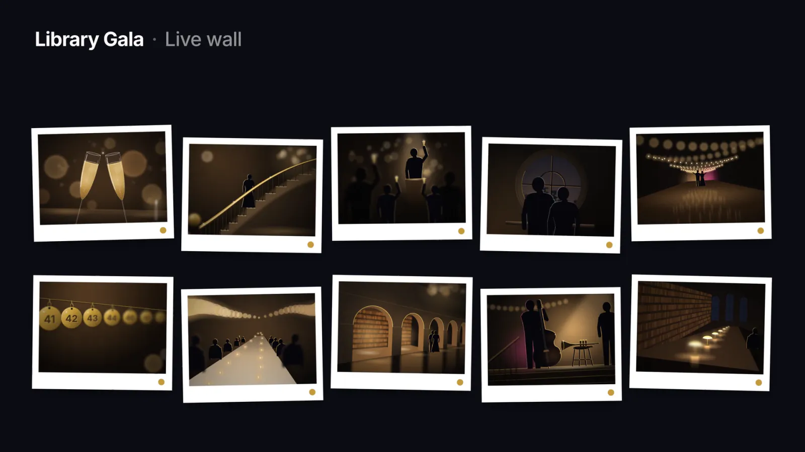 The live wall: approved guest photos from the evening, in two rows.